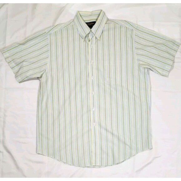 Brooks Brothers Shirt Mens Large Button Down Short Sleeve Non Iron Preppy Stripe - Picture 1 of 5